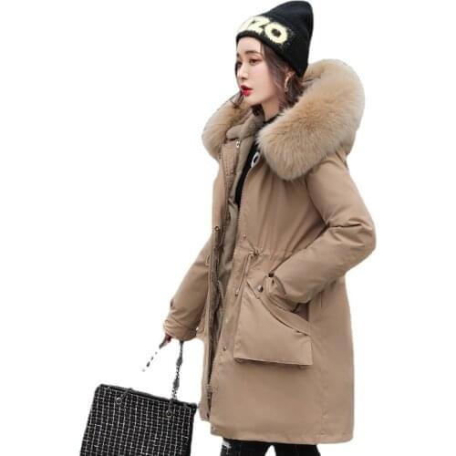 Women Winter Hooded Faux Fur Collar Detachable Liner Long Coat Puffer Jacket Cotton Padded Parkas Warm Outwear Overcoat