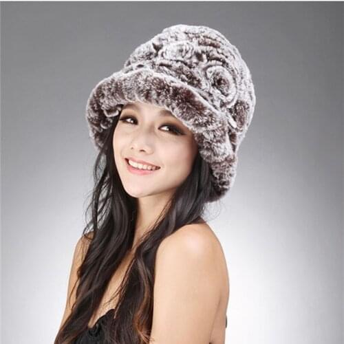 Genuine Rex Rabbit Fur Bucket Hat Thickened Warm Winter Hats for Women Lady Bob Panama Outdoor Plush Fisherman Cap H9