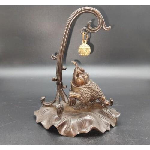 Pure Copper Gilding Lotus leaf Frog Hanging Furnace Incense Powder Smoker Brass Coil Incense Burner Tea Room Copper Ornaments