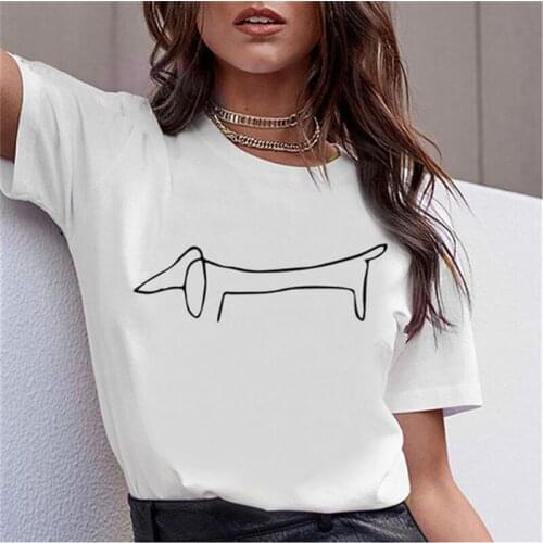 Simple Dachshund Dog Print Women Tshirt Short Sleeve Casual Funny Tee Shirt Femme Summer Hipster T Shirt Women Tops