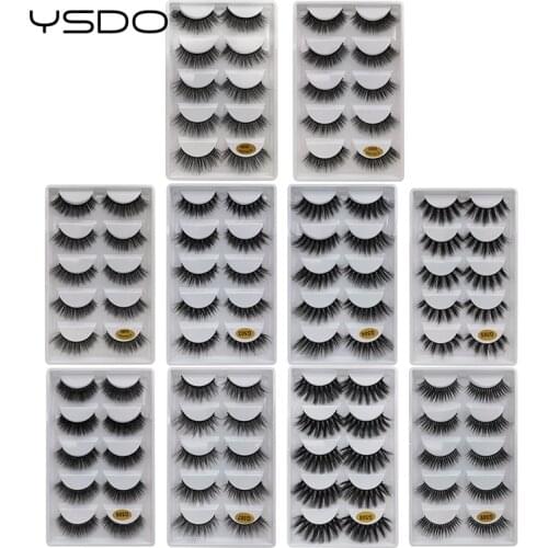 YSDO Winged Mink Eyelashes 3/5 Pairs Natural Long False Eyelash Thick Faux 3D Mink Lashes Cruelty Free Lashes Makeup Soft Cilios