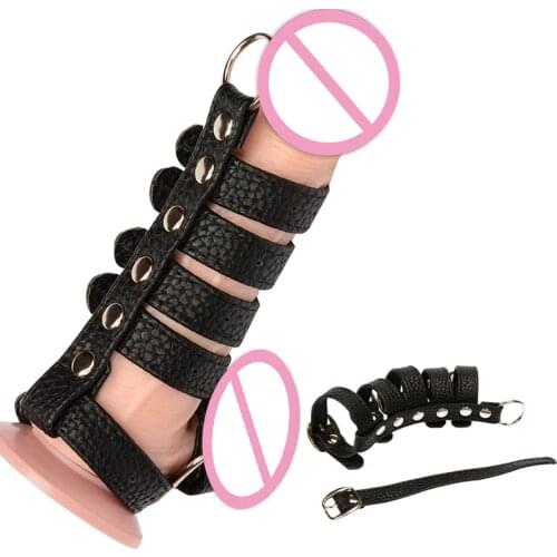 Sex Delay Leather Cock Ring Male Penis Cage Penis Harness Sleeves Scrotum Ring Male Penis Lock Chastity Device Sex Toys for Men
