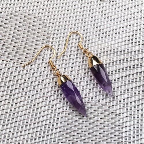 New Fashion Natural Stone Agates Earrings Stud Jewelry Handmade Long Pointed Cone Amethysts Stone Drop Earring Gifts for Women