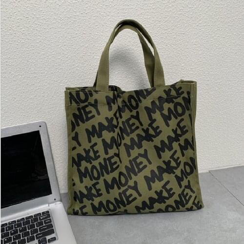 Female Handbags Ins Casual Large Capacity Shopping Tote Bag Women Fashion Solid Letter Print Portable Canvas Bags Сумка Женская
