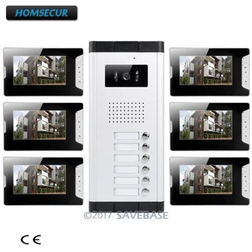 HOMSECUR 7" Hands-free Video Door Phone Intercom Kit+Lock Release Button for 6 Apartment