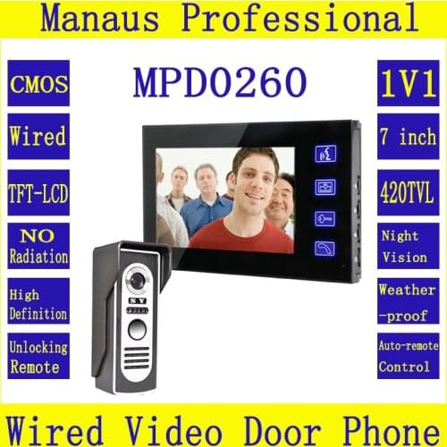 Smarthome Touch 7inch TFT Screen Video Door Phone Doorbell Intercom Kit 1-NightVision camera 1-monitor 1V1 Doorphone System D260