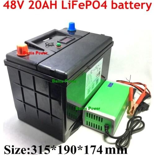 Waterproof 48V 20AH LiFePO4 battery with BMS 16S 51.2V for 2000w electric bike scooter Tricycle 2000 cycles battis + 5A charger