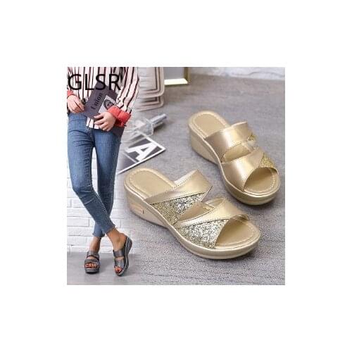 2021 Women Summer Platform Sandals Glitter Slippers Ladies PU Wedges Shoes For Women Sandals