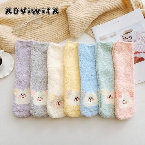 Women Cotton Coral Cashmere short socks Thickening ladies Lovely Fluffy Casual fleece Bear sock Fashion Funny female Animal sox