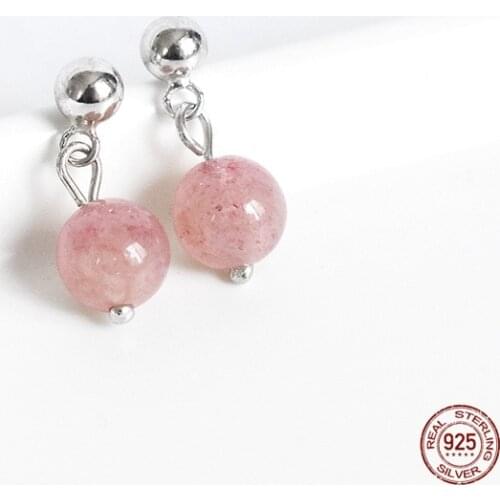 LKO Pink Strawberry Quartz 925 Sterling Silver Pendants Stud Earrings For Women Earrings Sweet Fashion Jewelry Accessories