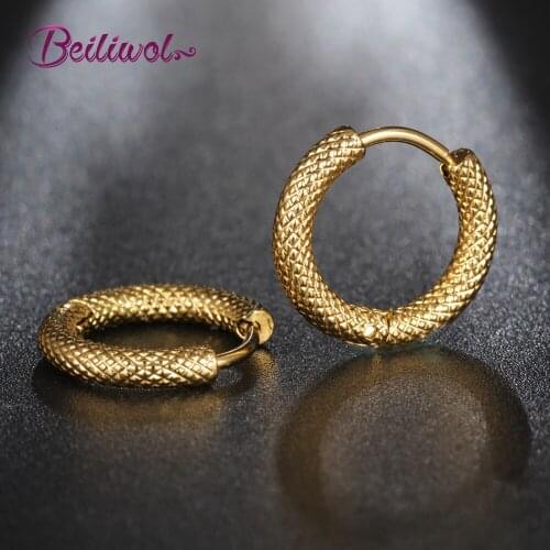 Beiliwol Punk Rock Hoop Earrings for Women Gold-Color Titanium Steel Small Silver Color Earings Fashion Gift Bohemian Jewelry