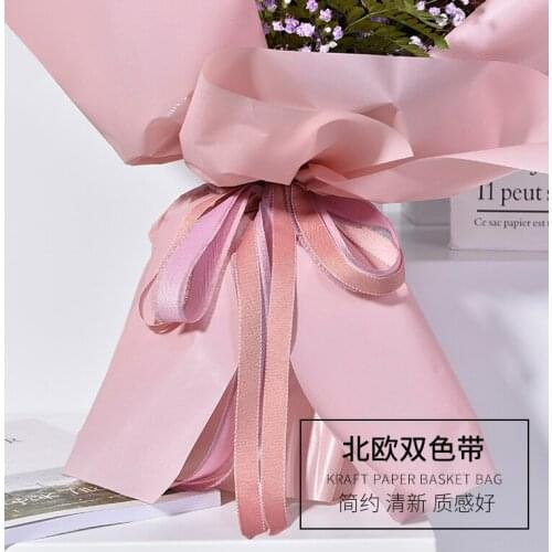 1.6cm Double color satin flowers packaging ribbon/ plain cotton bouquet wrapping paper