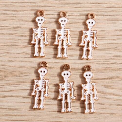 10pcs 10*26mm Alloy Enamel Skeleton Skull Man Charms for Making Pendants Necklaces Drop Earrings Keychain DIY Jewelry Findings