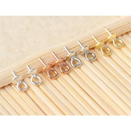 10pcs 925 Real Silver 3 4mm Cup Pearl Peg Bails Pin Pendants Connector for Half Drilled Beads Jewelry Making
