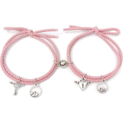 2pcs/pair Romantic Couple Bracelets Cute Wing Sea Mountain key Pendant Braslet Attract Magentic Braclet Jewelry Gift For Women