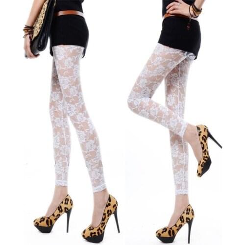 2020 spring summer fashion mesh sexy leggings women slim high waist leggings nine points female lace pants clothes women