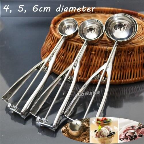 3pcs/set) 4cm 5cm 6cm diameter stainless steel ice cream spoon spring handle potato cheese scoop masher watermelon corer baller