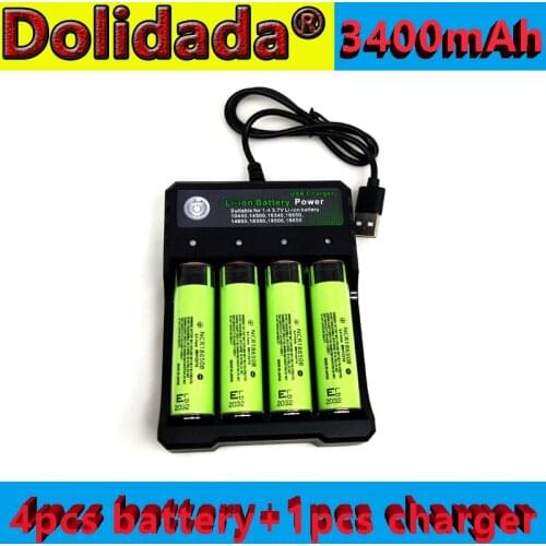4PCS 100% original NCR18650B 3400mAh 3.7V 18650 battery for Led flashlight+1pcs Battery charger