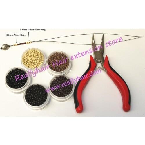 5000pcs Silicone Nano rings+1pcs angle head plier+1 pcs NanoRings hook needle for NanoRings hair extension tool kits