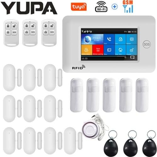 4.3 Inch Touch Panel WIFI GSM Wireless Burglar Home Security Alarm System With Motion Sensor TUYA App Compatible With Alexa