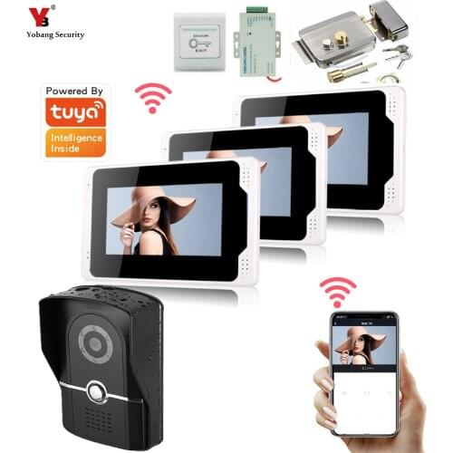 7 Inch Wireless Wifi Tuya Smart IP Video Doorbell Intercom System ,3xTouch Screen Monitor with 1x1080P Wired Door Phone Camera