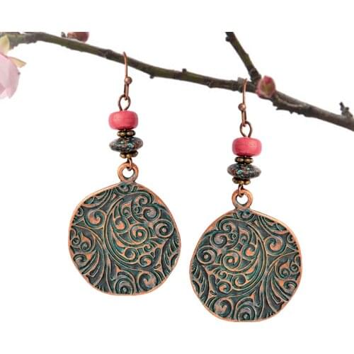 Bohemia Round Pattern Dangle Earrings Retro Bronze Charm Drop Earrings A Hook Pendant Earring For Women Jewelry Gifts 2018