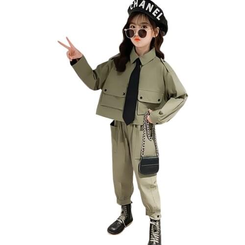 Girls Cargo Pants Jacket + Pants Costume For Girls Casual Style Sport Clothes For Girls Spring Autumn Tracksuit Kids