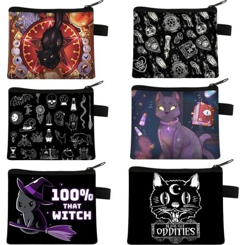 Black Cat Witch Print Makeup Bag Ladies Cosmetic Bags Voodoo Doll / Witchcraft Cosmetic Bag For Travel Lipstick Bags gift