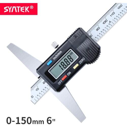 Syntek 0-150mm 6" Standard Digital Depth Vernier Caliper Micrometer Stainless Steel Electronic Digital Depth Gauge CE SGS