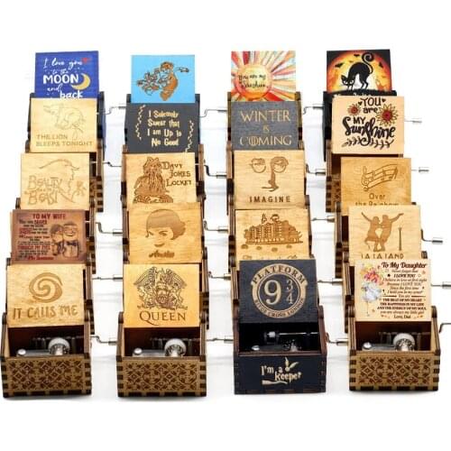Free delivery Wooden Hand Crank Queen Music Box Bohemian Rhapsody Theme You are my sunshine As a birthday Christmas Gift