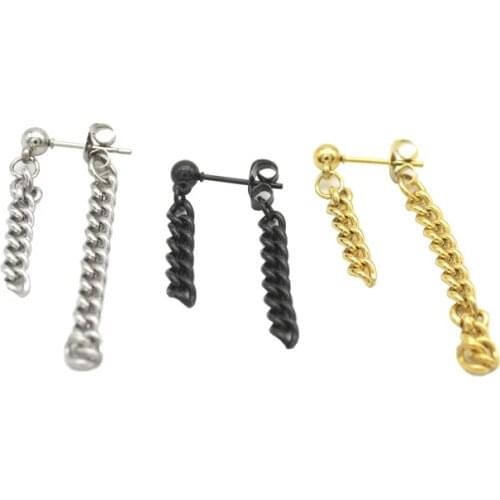 Long Chain Ear Stud Stainless Steel Pin Earring Men Jewelry for Women Wholesale Gold Black