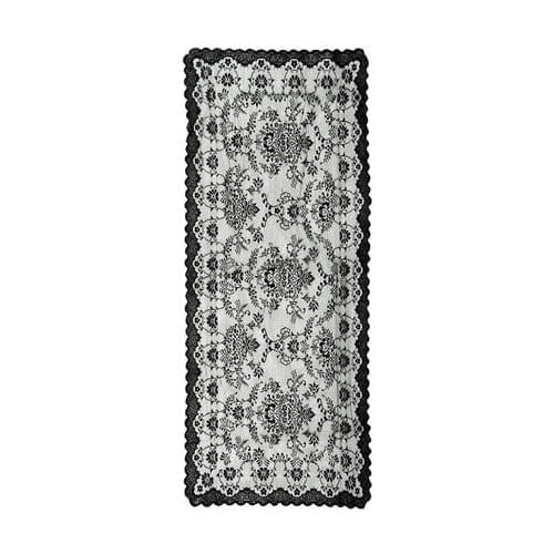 DowryWorld-Knitted Panel Patterned Console Cover Bahar Black Runner Set 7 Pieces