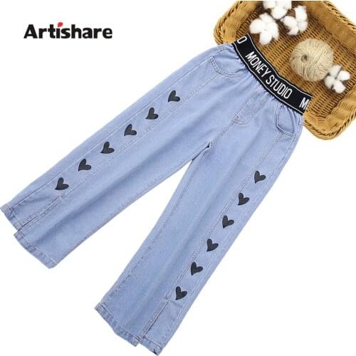 Jeans For Girls Heart Pattern Girls Jeans Casual Style Jeans Kids Spring Autumn Childrens Clothing 6 8 10 12 14
