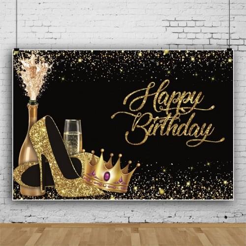 Laeacco Celebrate Happy Birthday Party Photography Backdrops Gold Glitters Crown Customized Photocall Background Photo Studio