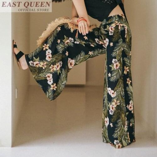 Hippie chic boho mexican Palazzo culotttes femme wide leg pants floral beach baggy ladies elegant pants AA3540
