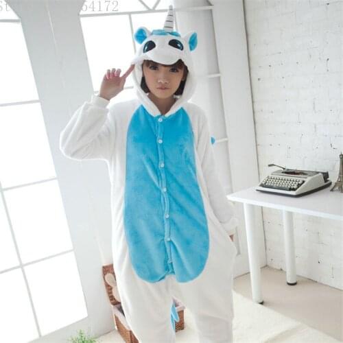 Kigurumi Blue Unicorn Cartoon Animal Onesies Pajamas Costume Cosplay Pyjamas Adult Onesies Party Dress Halloween Pijamas
