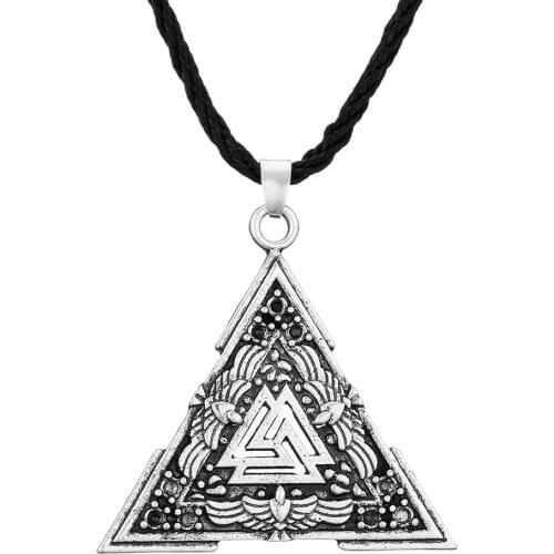 Kinitial Vintage Valknut Amulet Pendant Necklace For Women Scandinavian Wolves Elder Futhark Runes Viking Men Triangle Jewelry