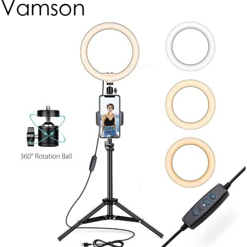 Vamson Ring Light 3 Color Lights & 10 Dimmable Brightness Premium LED Lighting for YouTube Selfie Lights LED VLS07A
