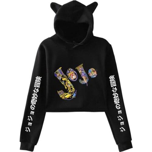 Comic JOJO Cropped Hoodies Men/Women Sweatshirt New Fashion Cat Ear Hooded Harajuku Hip Hop Croptop Hoodie JOJO Cartoon Pullover