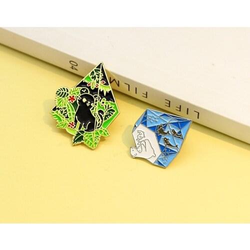 Creative Cute Animal Cat Bear Dolphin Fish Enamel Brooch Plant Woods Glacier Pins Alloy Badge Fashion Woman Jewelry Gift For Kid
