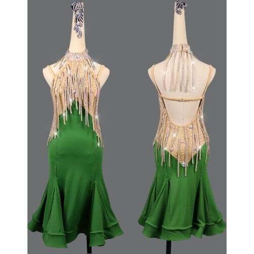 Latin dance clothing competition performance clothing imitation Austrian diamond sexy fishbone skirt sexy backless dance dress