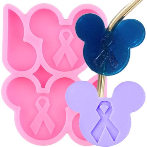 Disney Mickey Ribbon Straw Topper Silicone Mold Keychain Epoxy Resin Molds Fondant Cake Decorating Candy Clay Chocolate Mould