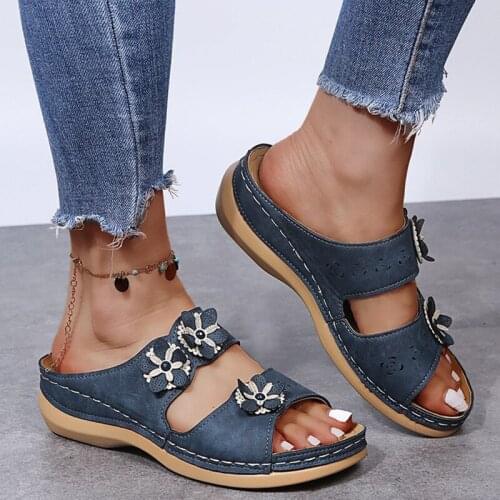 Summer Plus Size Fashion Embroidered Wedges Womens Shoes Flip-flops Soft-soled Non-slip Casual Beach Sandals NVLX206