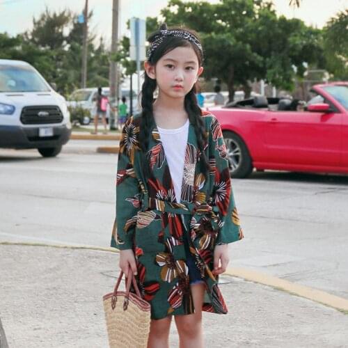 Summer Holiday Floral Printing Girls Thin Basic Jacket Kids Baby Girls Polyester Sunscreen Beach Coat Outfits Outerwear