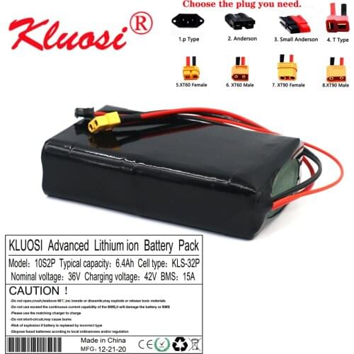 KLUOSI 10S2P 36V 6.4Ah 6Ah 450W18650 Lithium Battery Pack with 15A BMS for Electric Scooter Skateboard Ebike Electric Bicycle