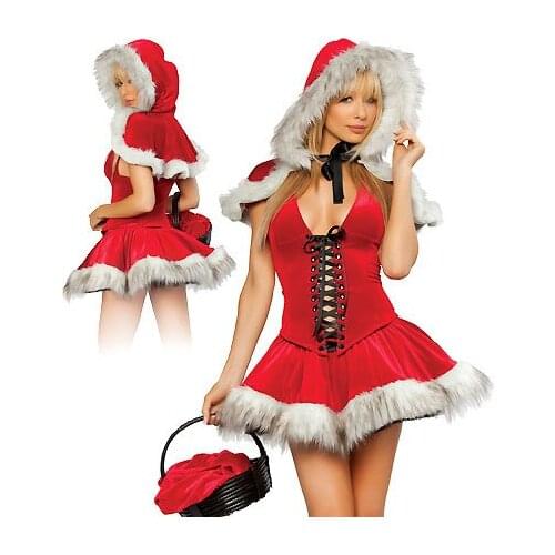 ML8019 Elegant and glamorous Red Polyester and Spandex Strapless Lady Christmas Dress Costumes
