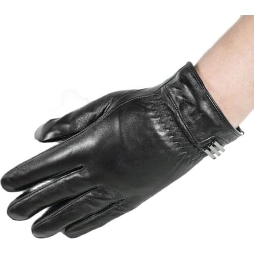 Touch Screen Mens Sheepskin Gloves Short Korean Version Fleece Thick Leather Male