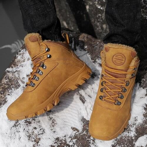 Men Outdoor Anti-Skidding Leather Shoes Men Popular Comfy Springwinter Short Plush Snow Durable Outsole Keep warm Trekking Shoes