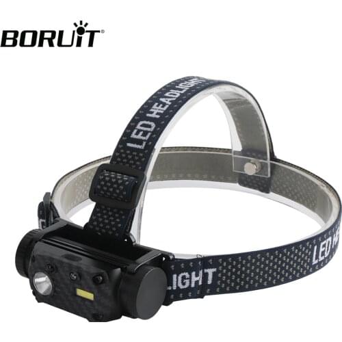 BORUiT XM-L2 COB LED Headlamp 800LM IR Motion Sensor Headlight Rechargeable 18650 Waterproof Head Torch for Camping Hunting