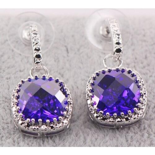 New Purple Crystal Zircon Woman 925 Sterling Silver Crystal Earrings TE447